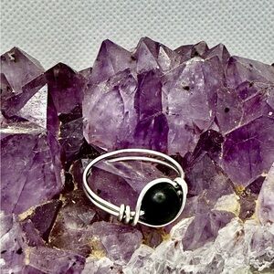 Elegant Tinned Copper and Black Onyx Ring